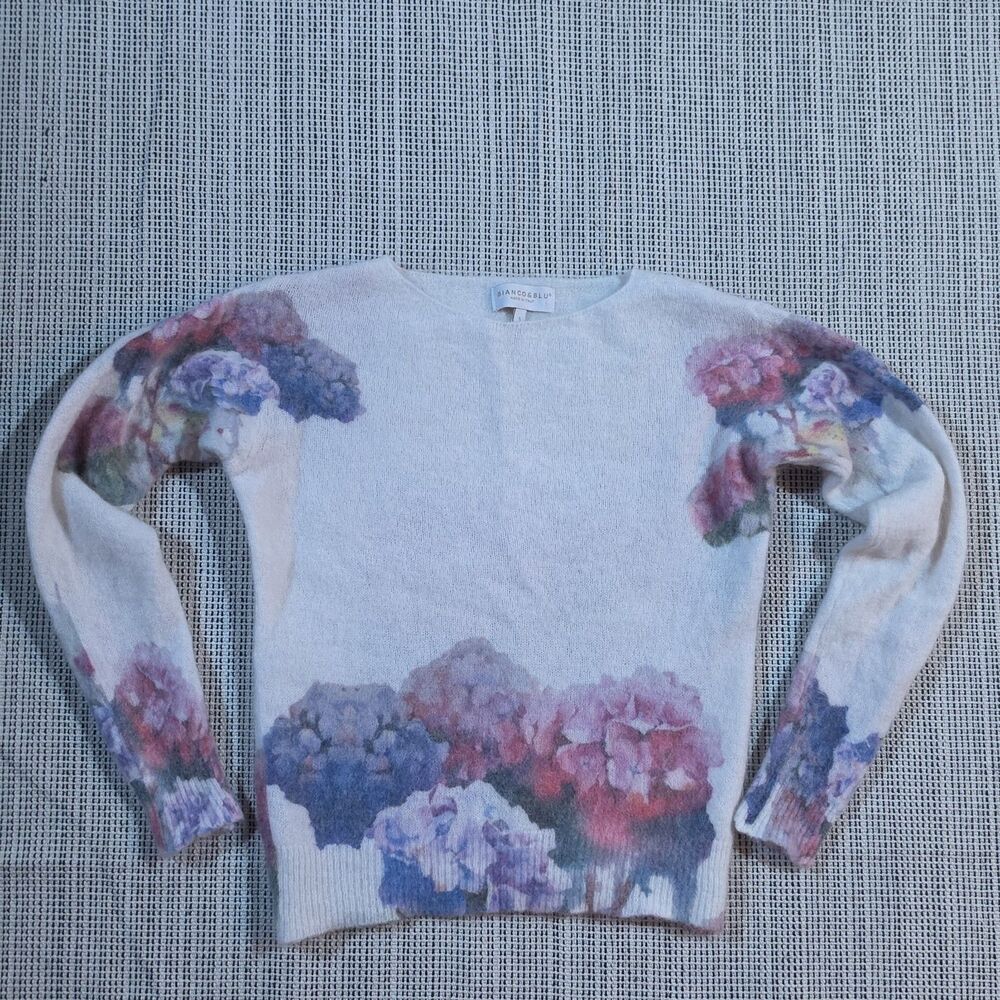 Bianco & Blu Italy Wool Mohair Blend Floral Hydrangea Sweater Women's S Italy